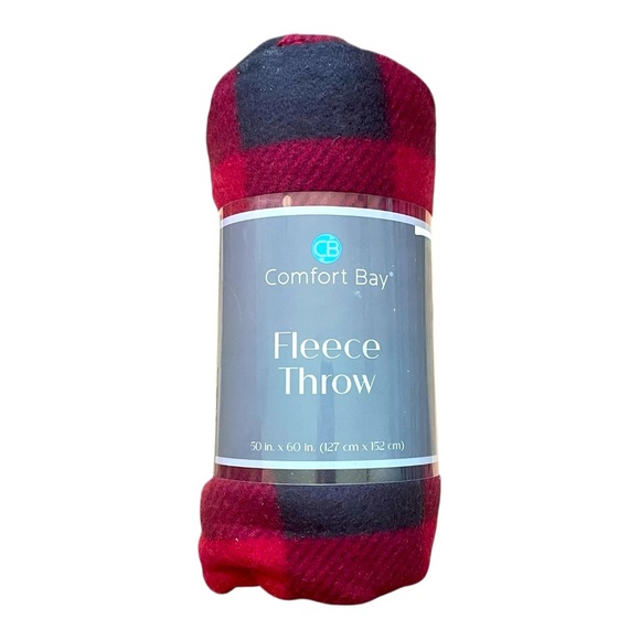 Comfort Bay Other - NWOT Comfort Bay Buffalo plaid fleece throw blanket  black burgundy 50 in x60 in